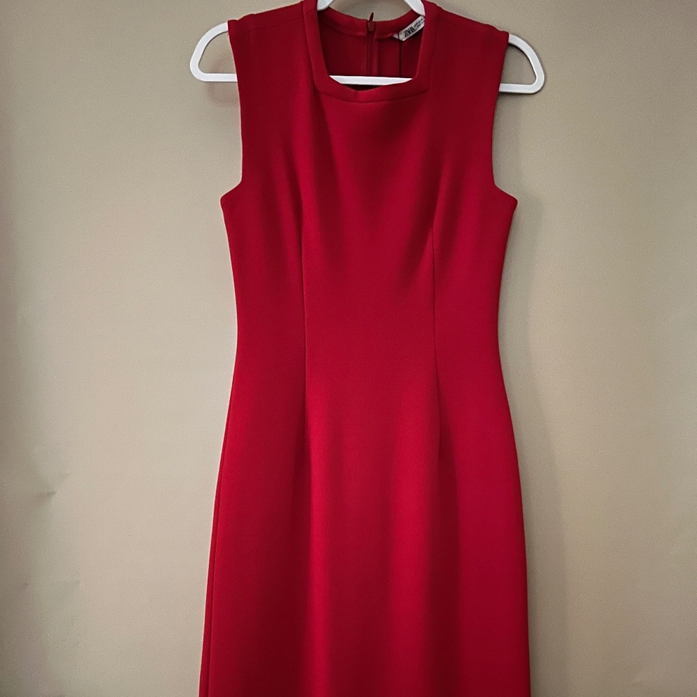 Zara - Square Neck Cocktail Dress - Size XS - FIRE RED!